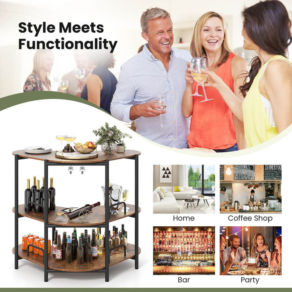 3-Tier Home Bar Unit with Stemware Racks product image