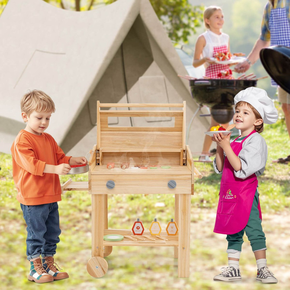 Wooden Barbecue Grill Playset with Play Food and Grilling Tools  product image