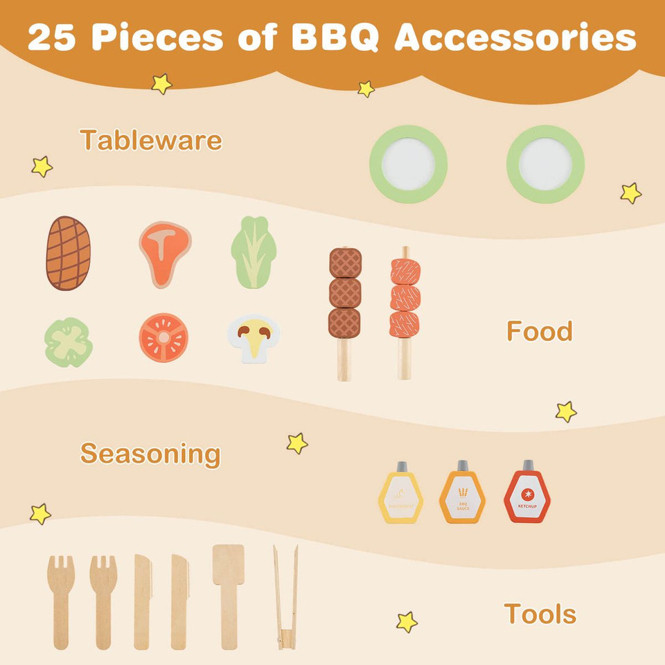 Wooden Barbecue Grill Playset with Play Food and Grilling Tools  product image