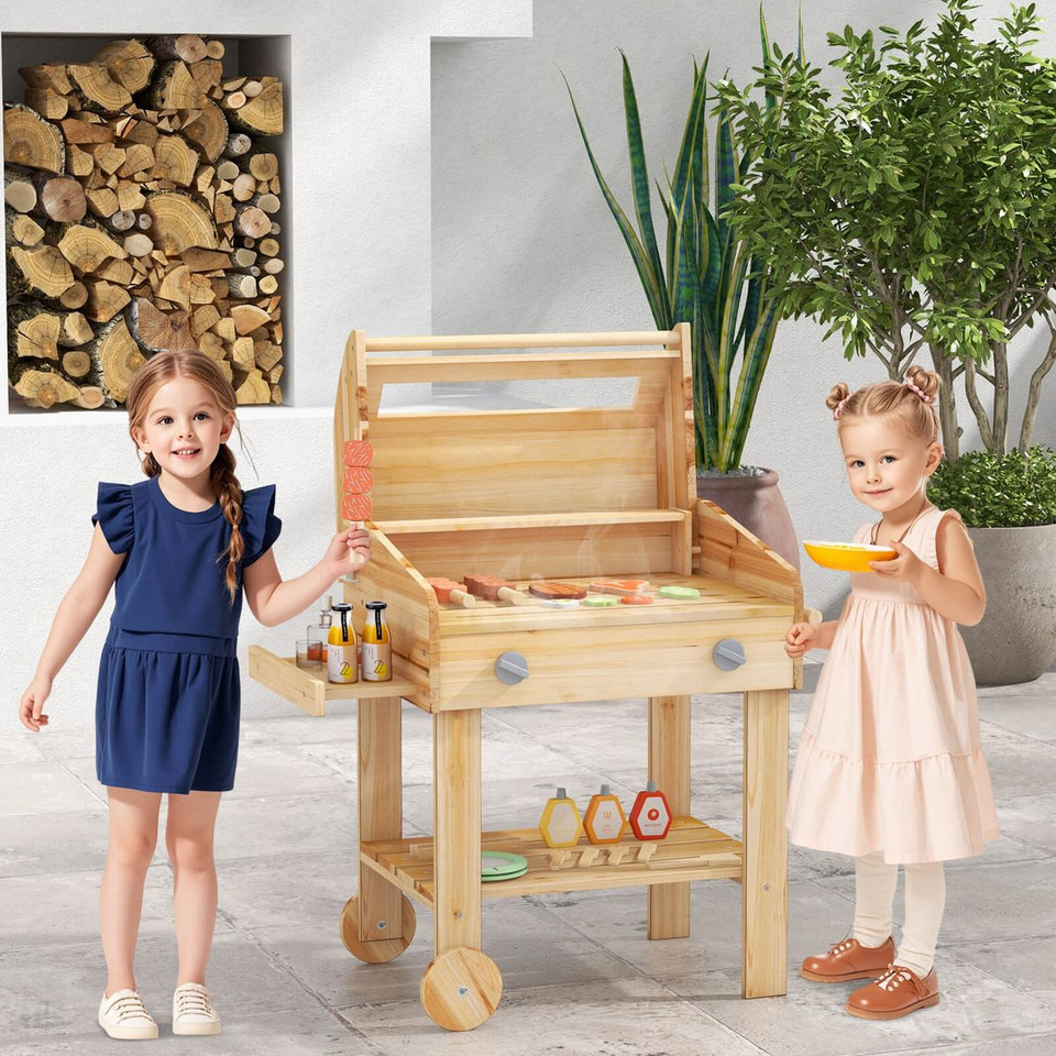 Wooden Barbecue Grill Playset with Play Food and Grilling Tools  product image