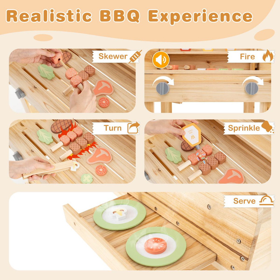 Wooden Barbecue Grill Playset with Play Food and Grilling Tools  product image