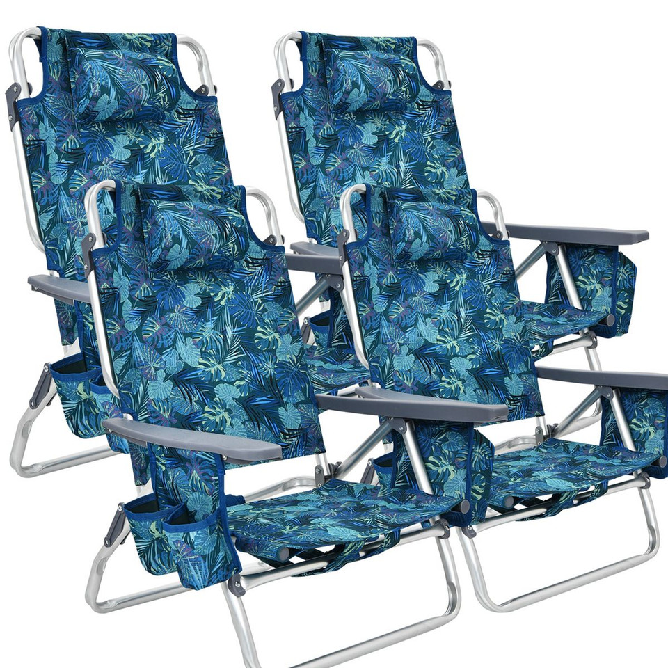 5-Position Outdoor Folding Backpack Beach Reclining Chair with Pillow (4-Pack) product image