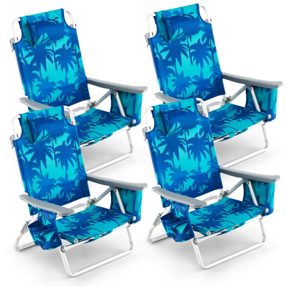 5-Position Outdoor Folding Backpack Beach Reclining Chair with Pillow (4-Pack) product image