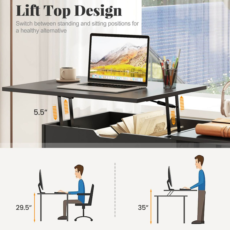 Lift-Top Standing Computer Desk with Shelves  product image
