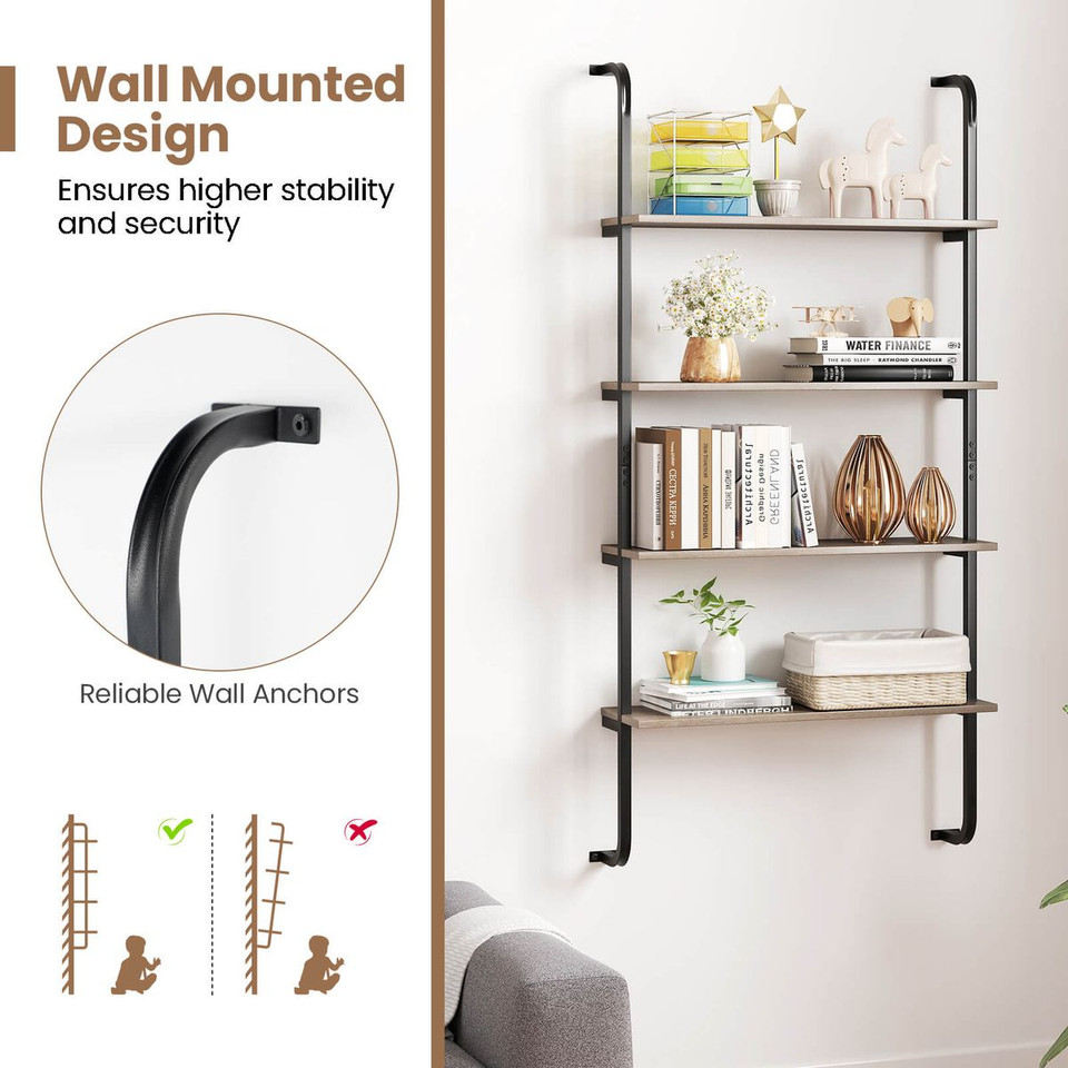 4-Tier Industrial Wall-Mounted Ladder Shelf  product image