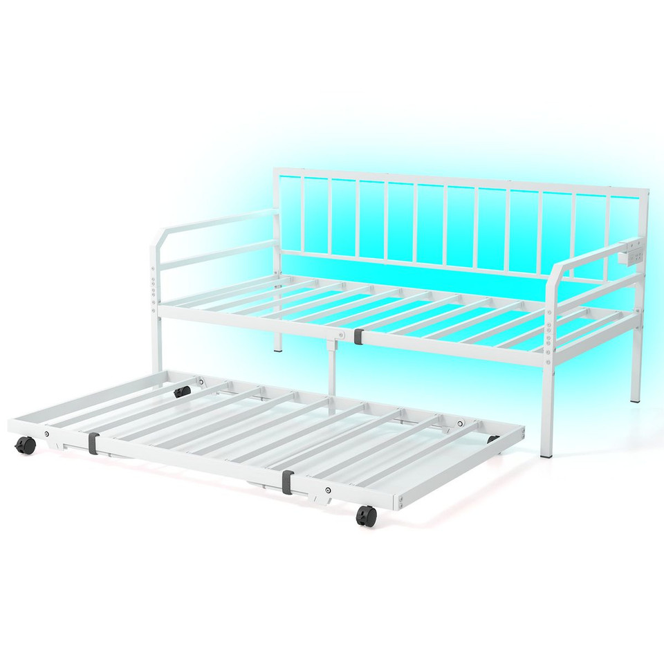 Twin Size Daybed with Pop-up Trundle, Charging Station and Built-In LED Lights product image