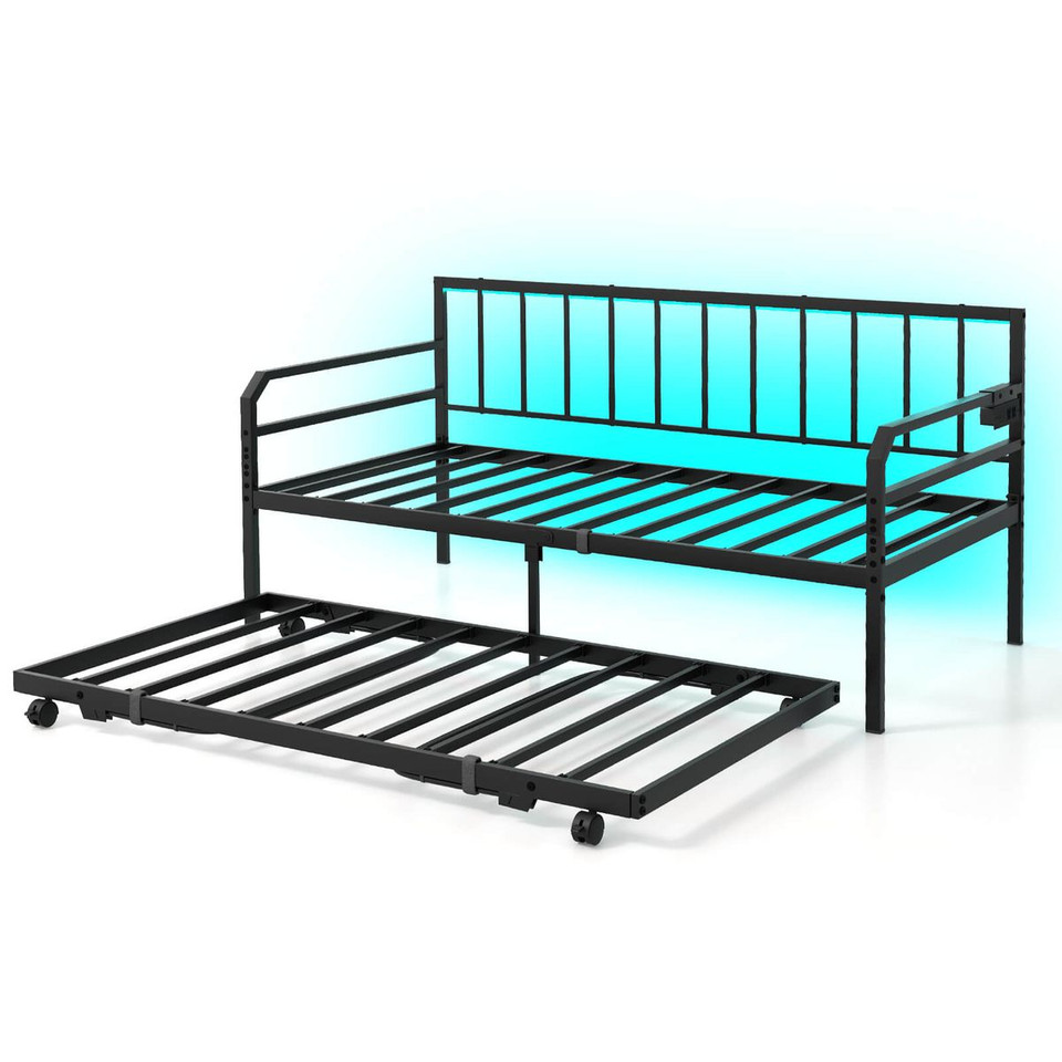 Twin Size Daybed with Pop-up Trundle, Charging Station and Built-In LED Lights product image