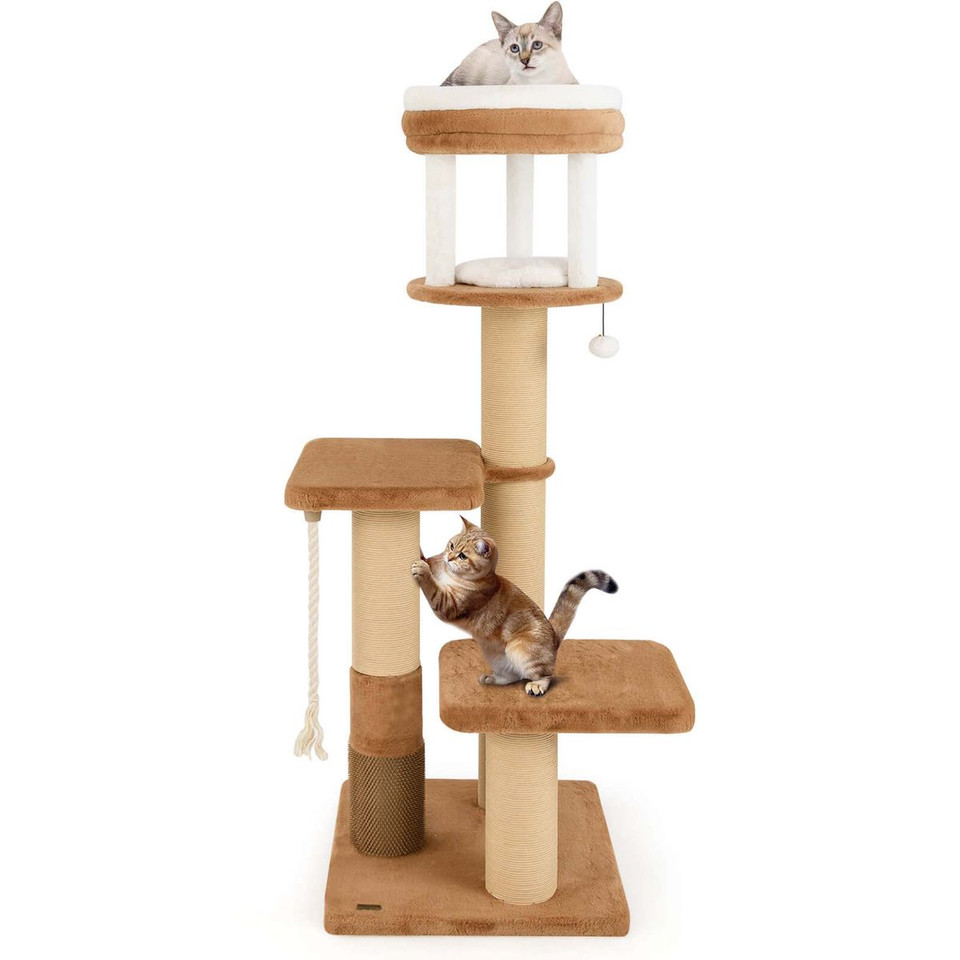 65" Indoor Cat Tree with Self-Groomer, Padded Perch and  Removable Cat Bed product image