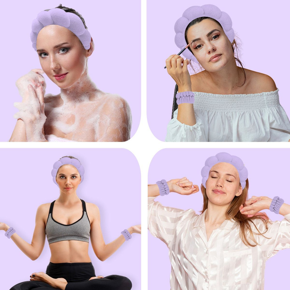 Non-Slip Bubble Spa Headband with Wristbands (3-Pack) product image