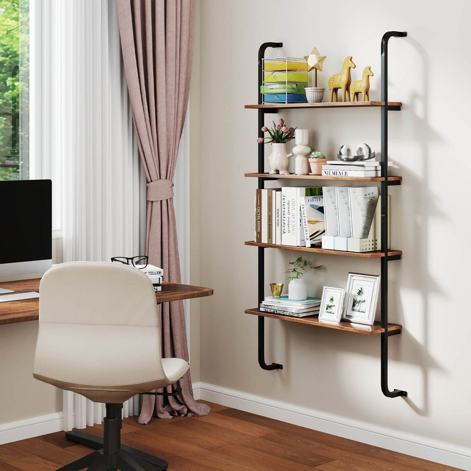 4-Tier Wall-Mounted Ladder Shelf with Heavy-Duty Metal Frame product image