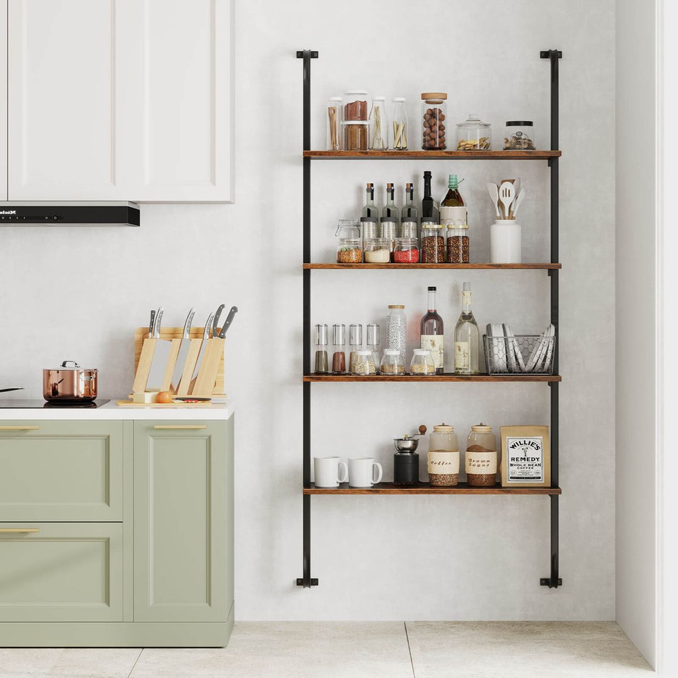4-Tier Wall-Mounted Ladder Shelf with Heavy-Duty Metal Frame product image