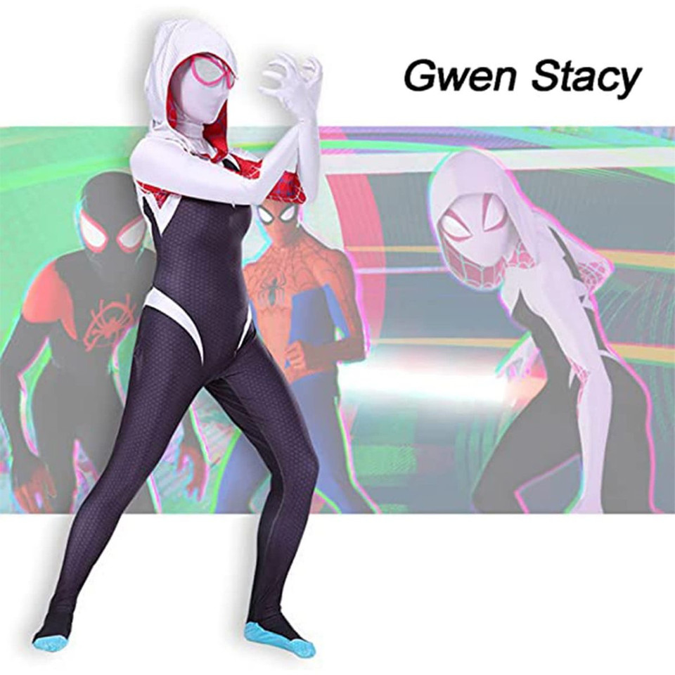 Gwen Stacy Cosplay Jumpsuit Halloween Christmas Fancy Dress Costume Kids Masquerade Tights Carnival Role Play Zentai Suit Size 140cm product image