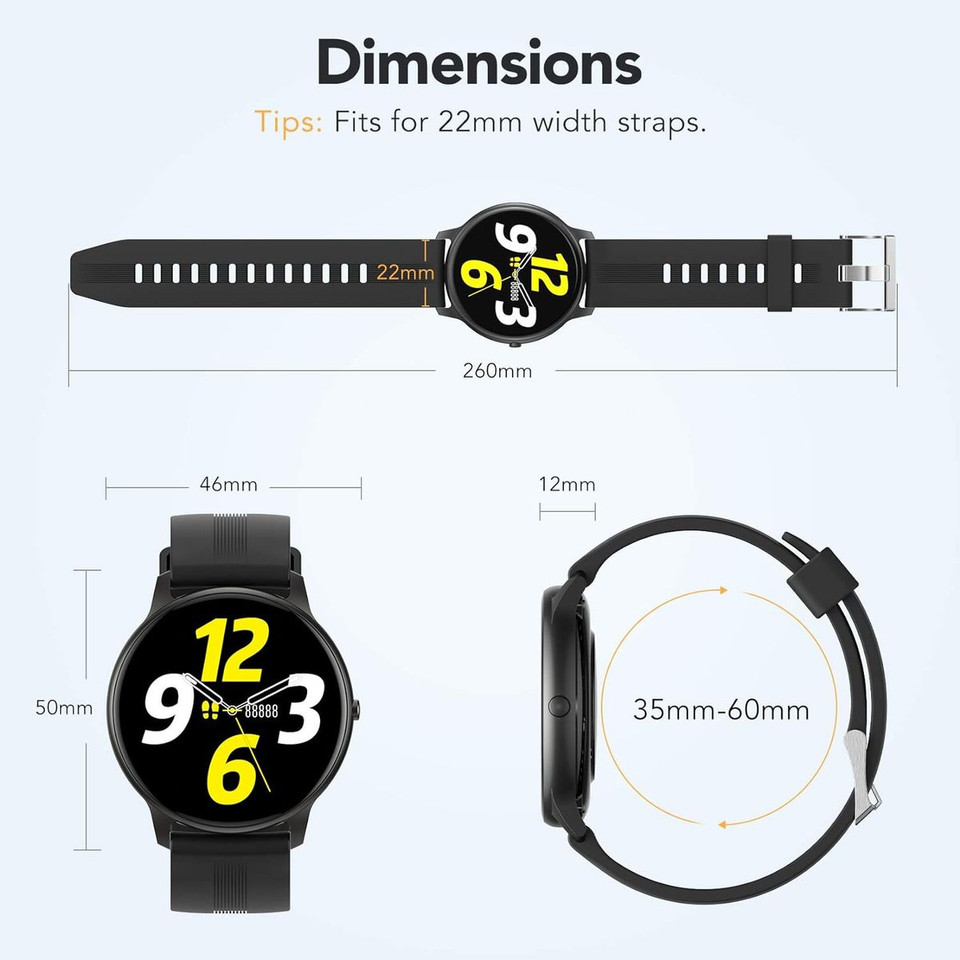 Smart Watch for Men Women, Smart Watch for Android and iOS Phones, IP68 Waterproof, Full Color Touch Screen, Sleep Monitor,Black product image