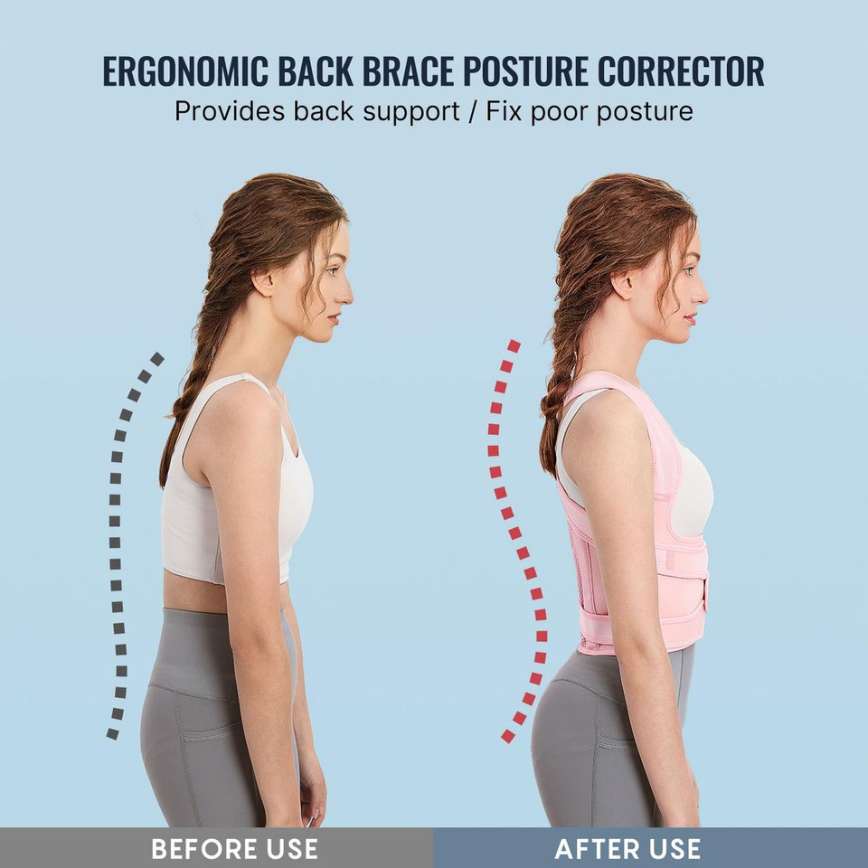 Back Brace Posture Corrector for Women: Shoulder Straightener Adjustable Full Back Support- Scoliosis Hunchback Spine Corrector (Pink-Szie M) product image