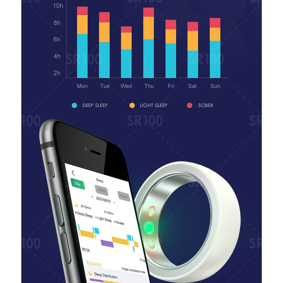 SR100 Smart Ring Health Tracker Heart Rate Blood Pressure Blood Oxygen IP68 Waterproof NFC Access Control Suitable for Men Women Size 20 product image