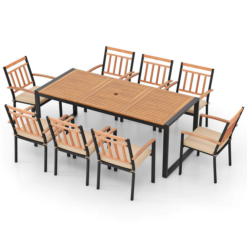 9-Piece Patio Dining Set with Soft Cushions and 1.9-Inch Umbrella Hole product image
