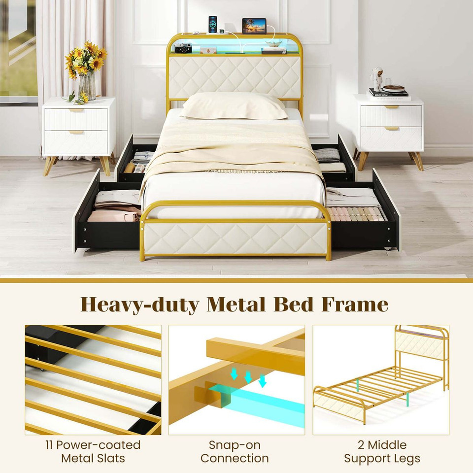 Bed Frame with LED Lights and Charging Station product image