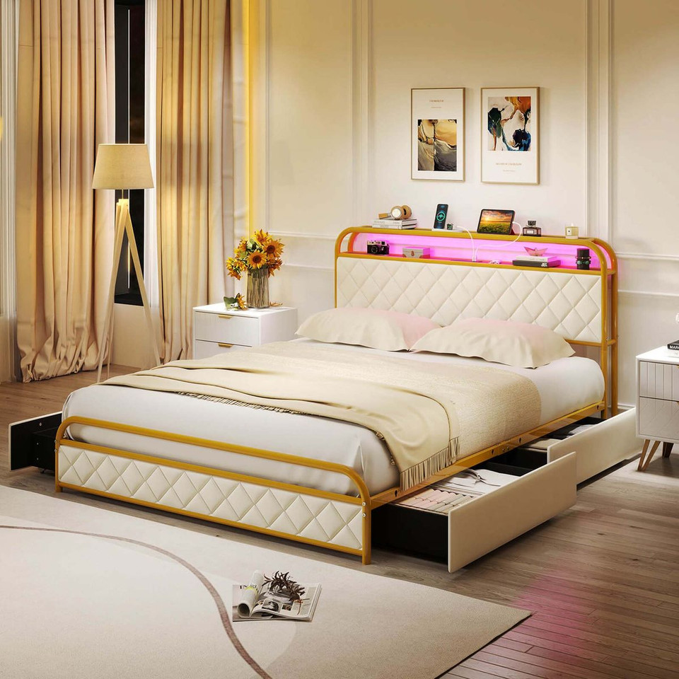 Bed Frame with LED Lights and Charging Station product image