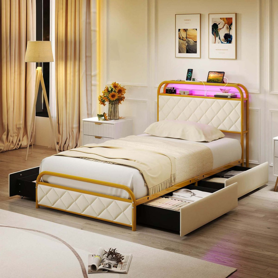 Bed Frame with LED Lights and Charging Station product image