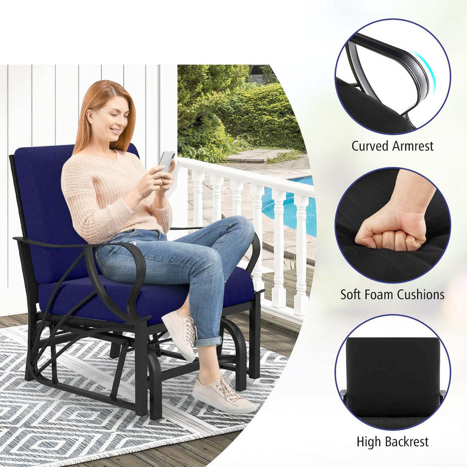 Patio Glider Rocking Chair with Thick Cushion & Curved Armrest (3 Colors) product image