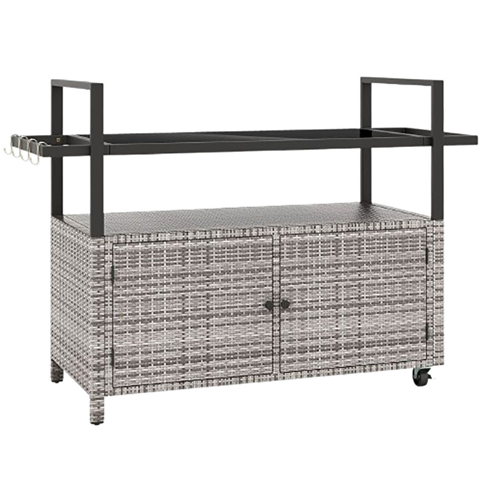 Outdoor Bar Wicker Buffet Serving Cart with Cabinet & 8 Hooks product image