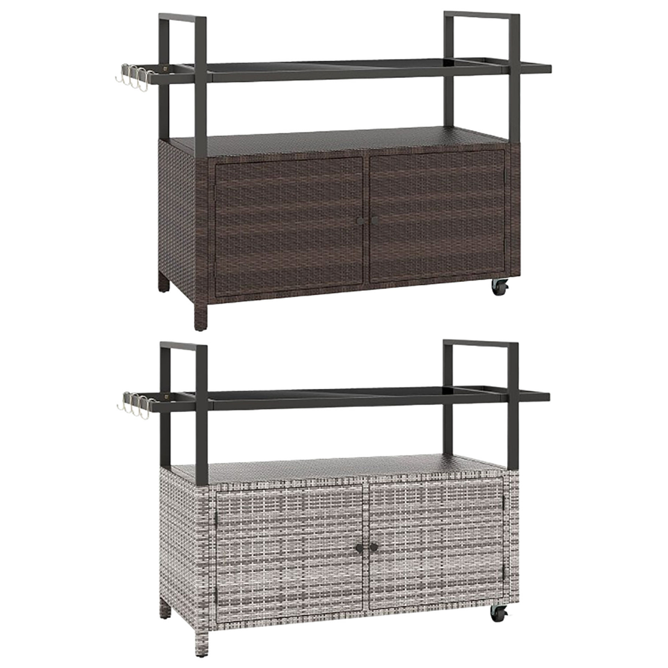 Outdoor Bar Wicker Buffet Serving Cart with Cabinet & 8 Hooks product image