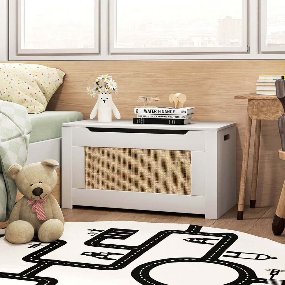 Kids' Rattan Toy Storage Box with Flip Top Lid & Safety Hinge Handles product image