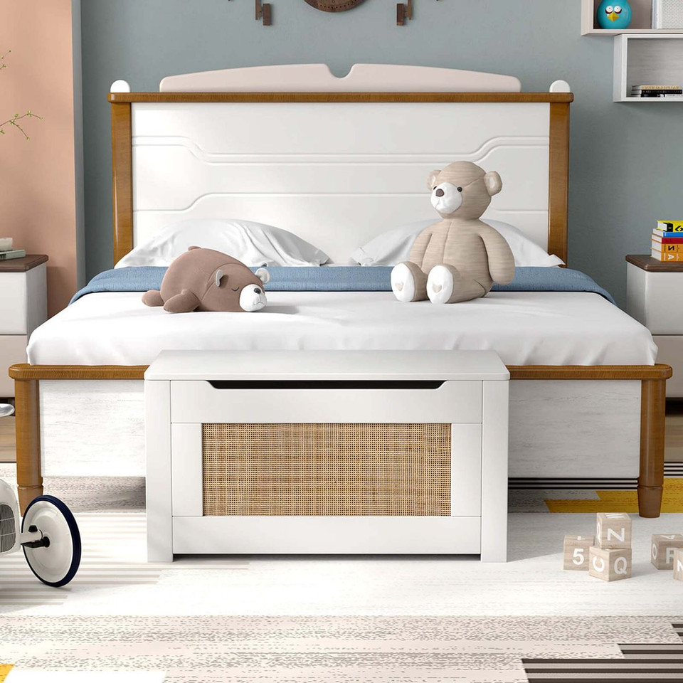 Kids' Rattan Toy Storage Box with Flip Top Lid & Safety Hinge Handles product image