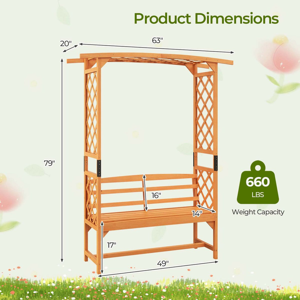 6.5 ft Tall Patio Garden Arbor with 2-Seat Bench  product image
