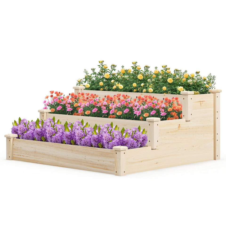 3-Tier Wooden Raised Garden Bed with Open-Ended Base  product image