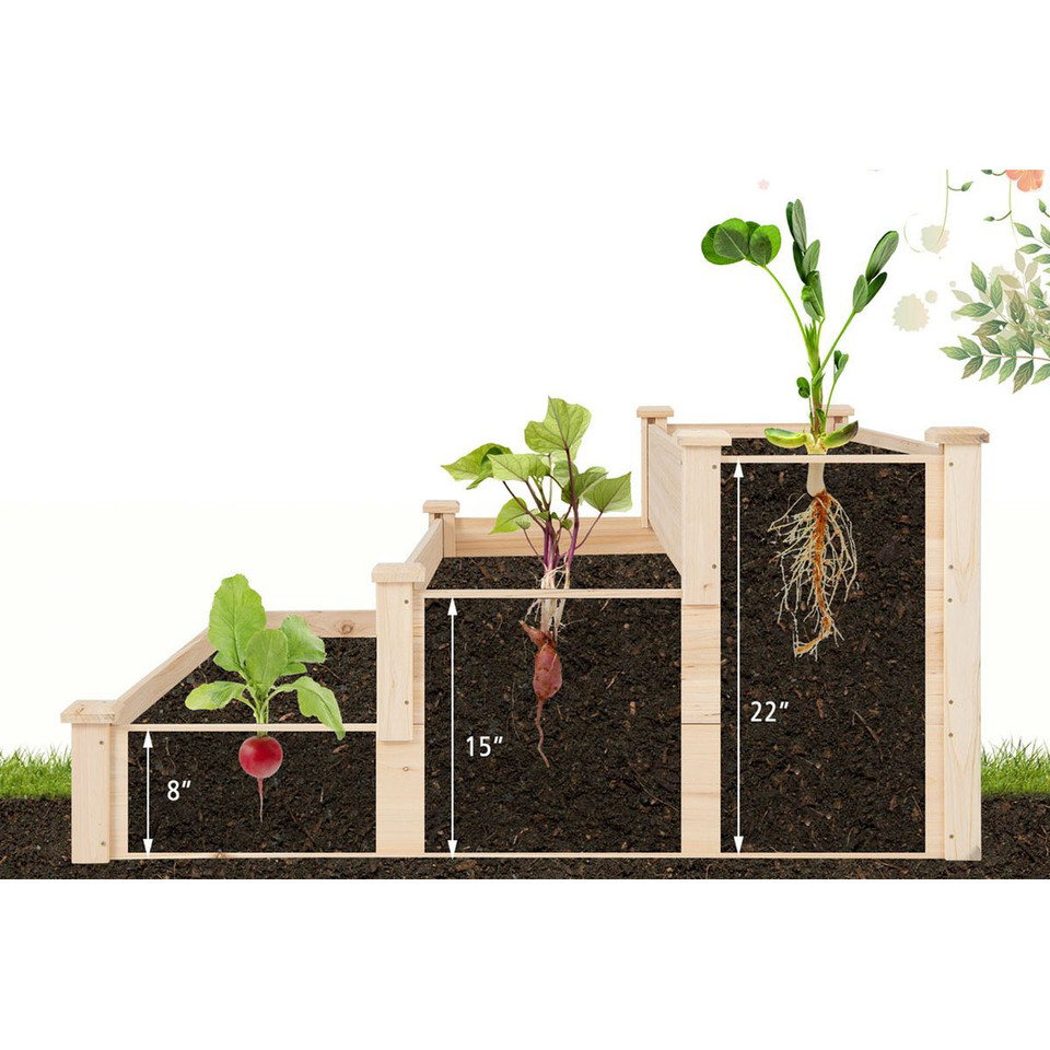 3-Tier Wooden Raised Garden Bed with Open-Ended Base  product image