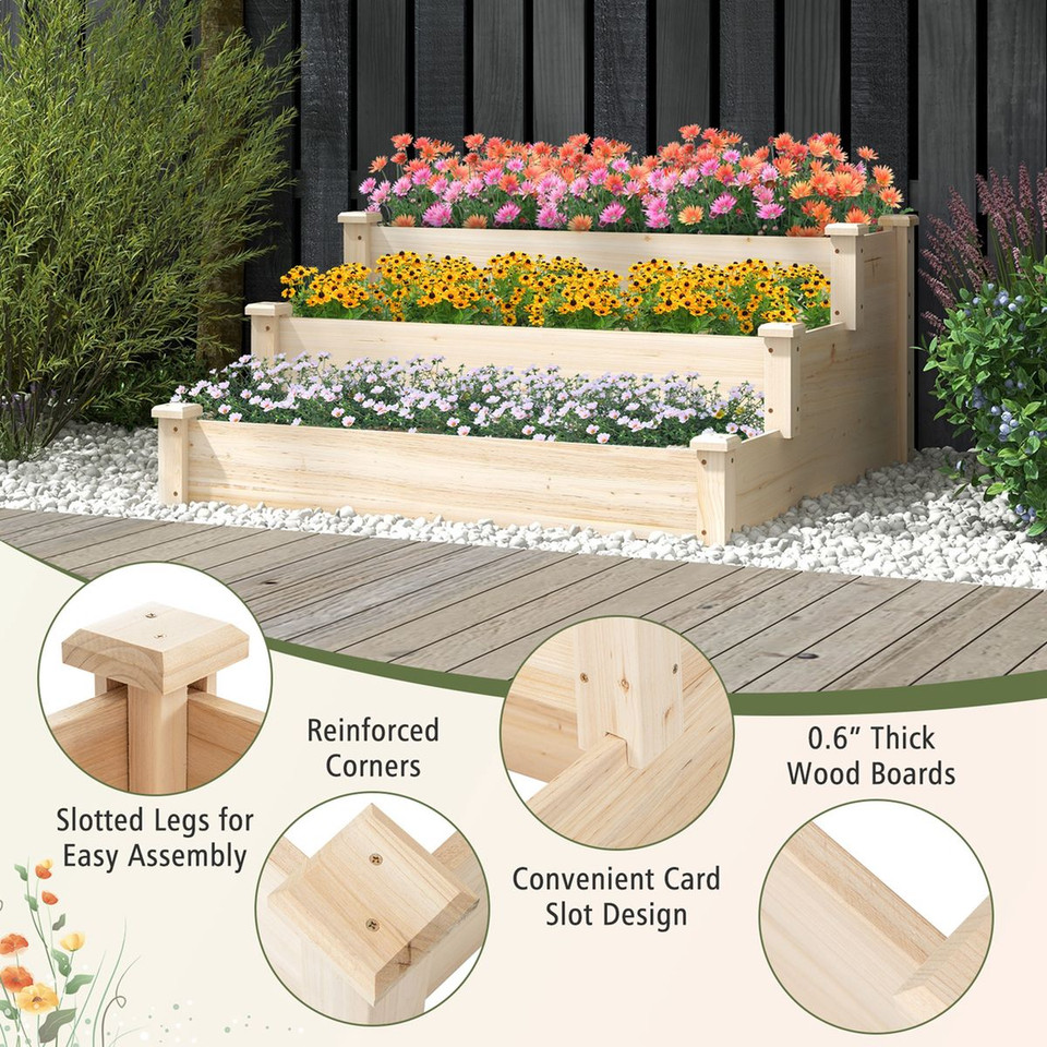 3-Tier Wooden Raised Garden Bed with Open-Ended Base  product image