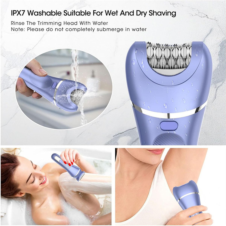 6 in 1 Epilator Hair Removal for Women, Shaver, Bikini, Face Razor, Facial Brush, Face Massage and Body Exfoliator, IPX6 Waterproof Lady Shaver Wet & Dry product image