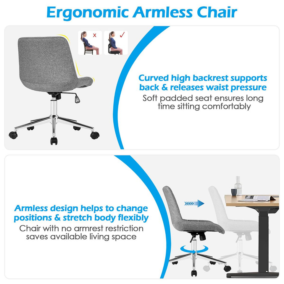 Armless Upholstered Height-Adjustable Office Chair product image