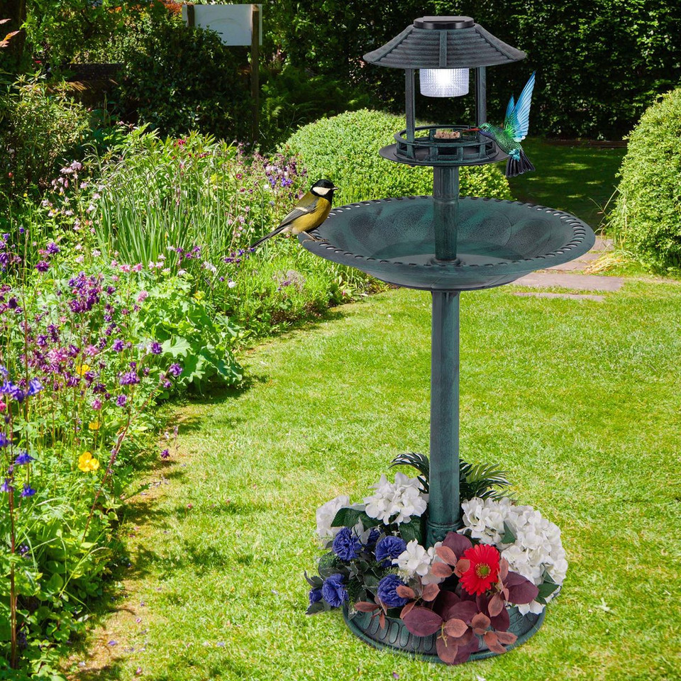 Pedestal Bird Bath with Solar Light, Bird Feeder, and Flower Planter product image