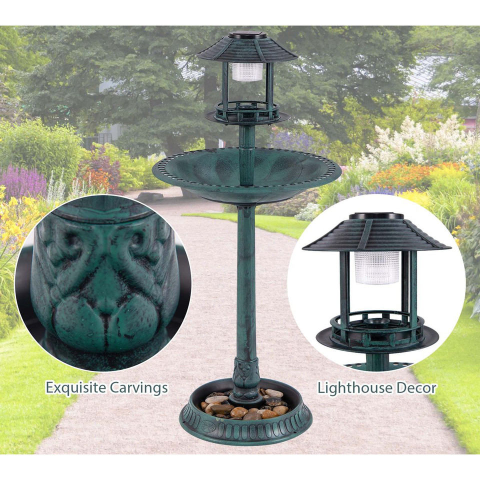 Pedestal Bird Bath with Solar Light, Bird Feeder, and Flower Planter product image