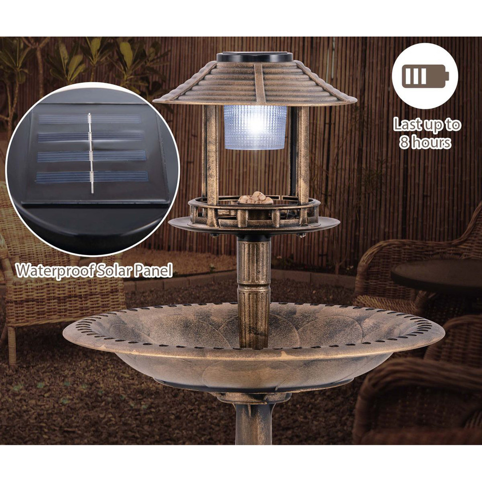 Pedestal Bird Bath with Solar Light, Bird Feeder, and Flower Planter product image