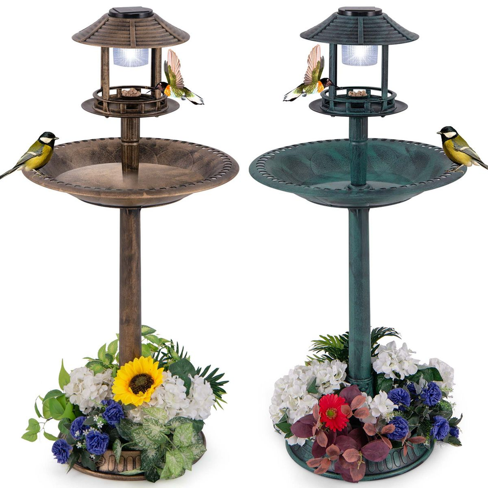 Pedestal Bird Bath with Solar Light, Bird Feeder, and Flower Planter product image