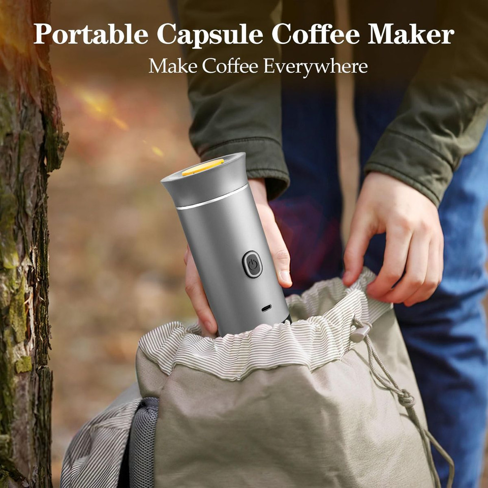 Portable Electric Espresso Mini Machine, Coffee Maker with Ground Coffee and NS Capsule for Machine,Perfect for Hiking,Camping,Office(Silver) product image