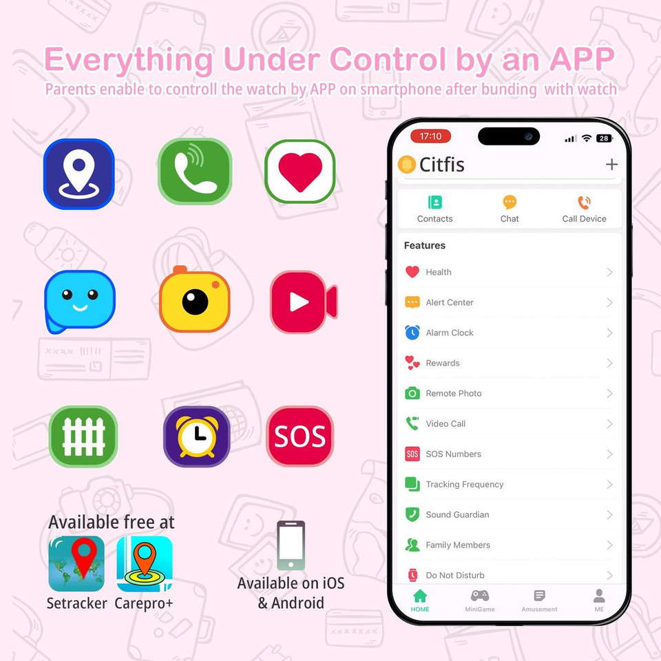 4G Smart Watch with GPS Tracker for Kids Age 5-12,Kids Cell Phone Watch with Video Call Voice Chat Alarm Clock SOS Camera Math Game-Pink product image
