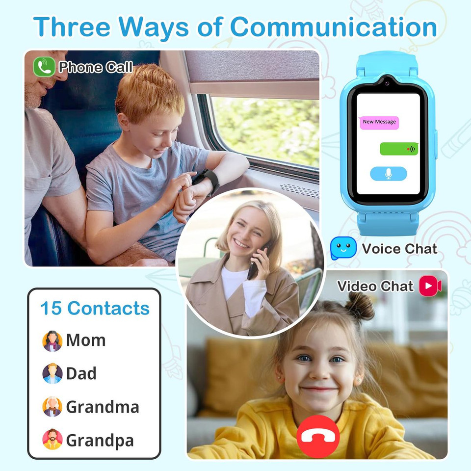 4G Smart Watch with GPS Tracker for Kids Age 5-12,Kids Cell Phone Watch with Video Call Voice Chat Alarm Clock SOS Camera Math Game-Blue product image