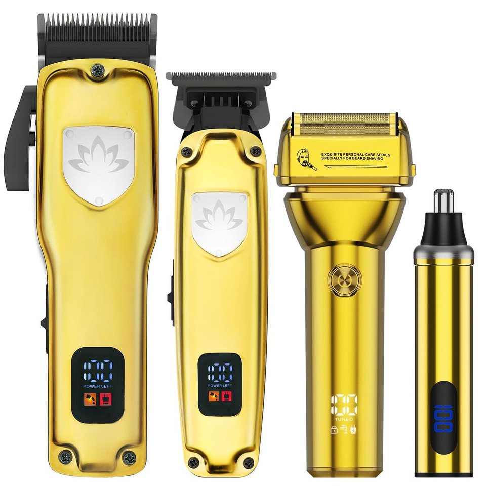 Professional Cordless Hair Clippers Trimmer Grooming Set for Men T-Shaper Trimmer & Foil Shaver Nose & Ear Hair Trimmer with LED Display-Gold product image