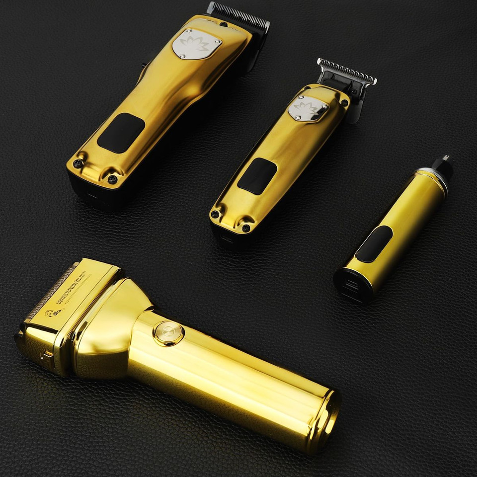 Professional Cordless Hair Clippers Trimmer Grooming Set for Men T-Shaper Trimmer & Foil Shaver Nose & Ear Hair Trimmer with LED Display-Gold product image