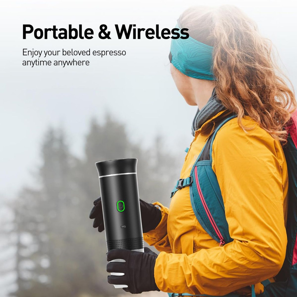 Portable Electric Espresso Mini Machine, Coffee Maker with Ground Coffee and NS Capsule for Machine, Perfect for Hiking,Camping,Office(Black) product image