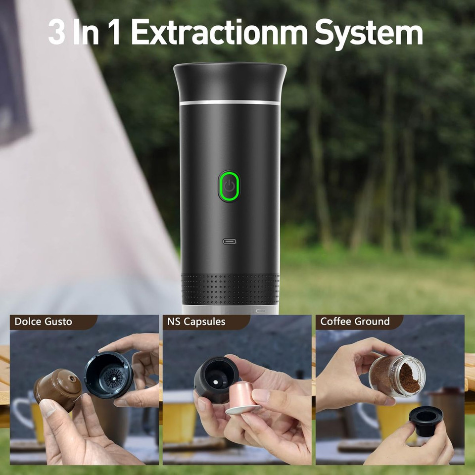 Portable Electric Espresso Mini Machine, Coffee Maker with Ground Coffee and NS Capsule for Machine, Perfect for Hiking,Camping,Office(Black) product image
