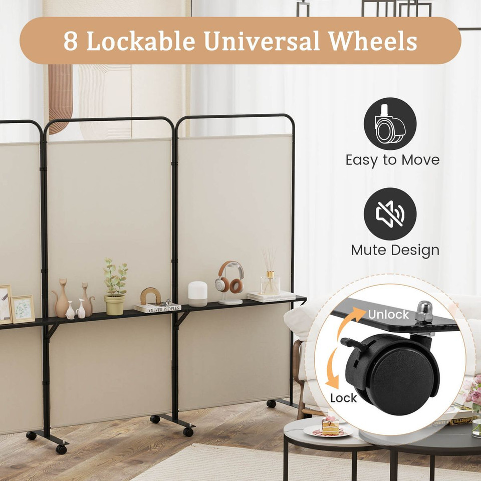 3-Panel Folding Room Divider with 3 Metal Shelves (4 Colors) product image