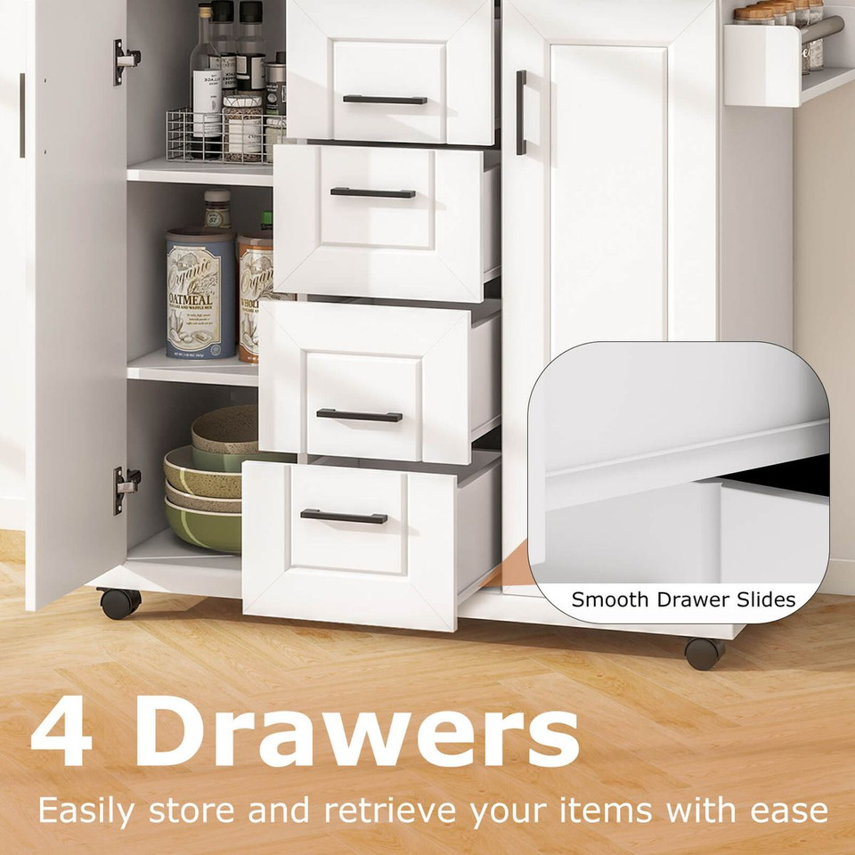 Rolling Kitchen Island Cart on Wheels with Storage Cabinets product image