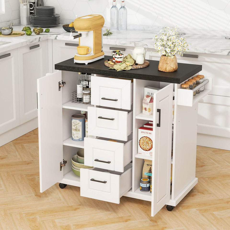 Rolling Kitchen Island Cart on Wheels with Storage Cabinets product image