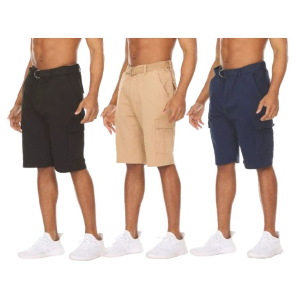 Men's Cotton Stretch Twill Cargo Shorts with Belt (3-Pack) product image