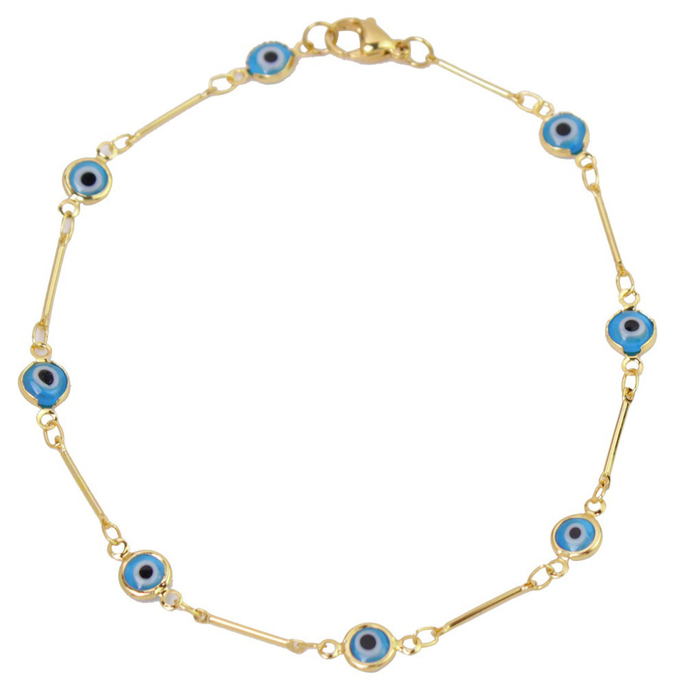 18K Yellow Gold Evil Eye Crystal Ankle Bracelet product image